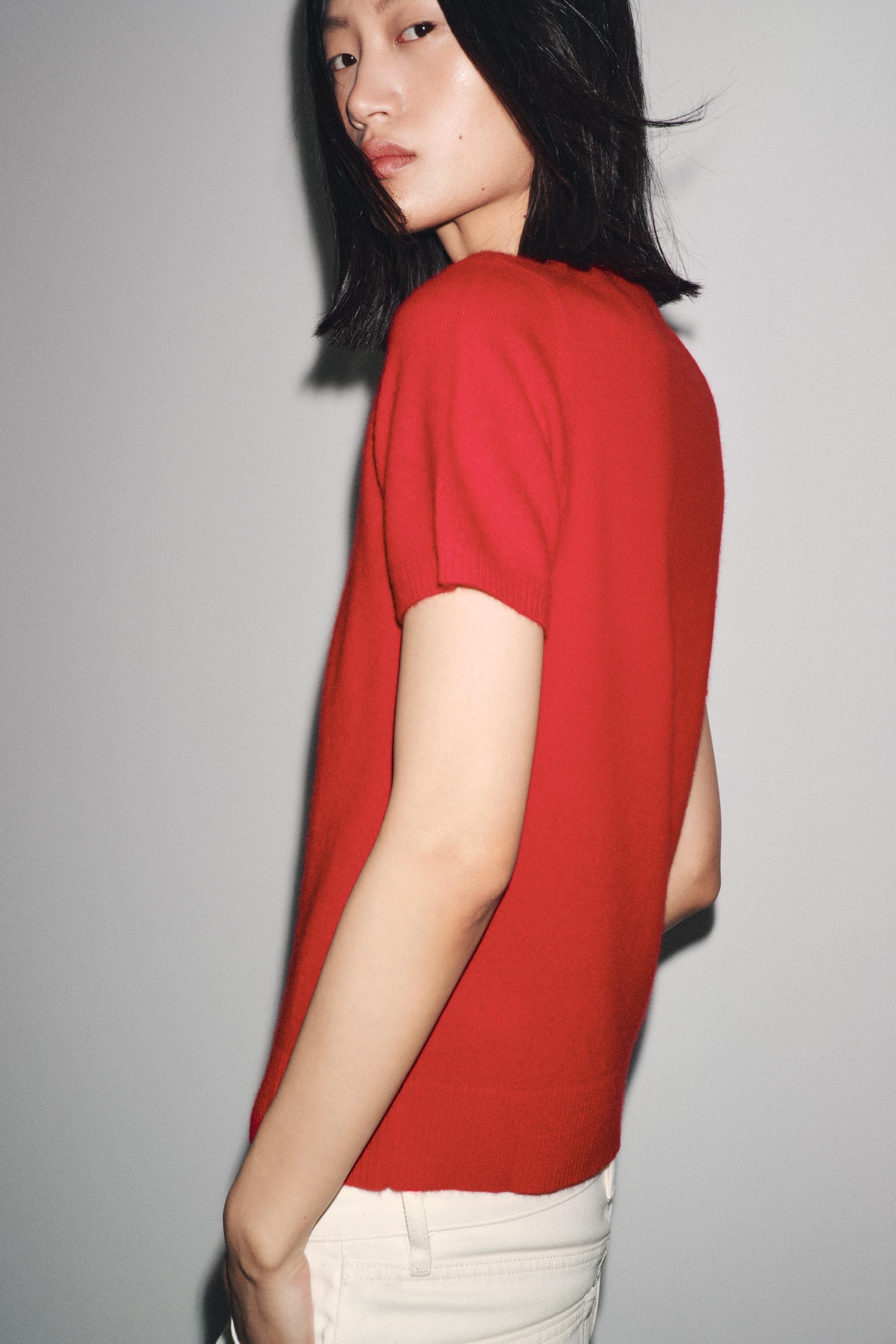 100% CASHMERE SHORT SLEEVE SWEATER